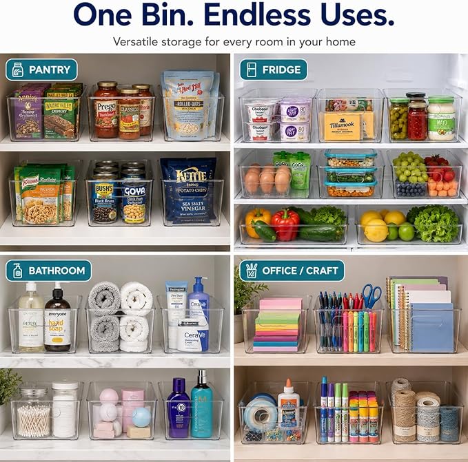 Sorbus Clear Storage Bins, 10 Pack Large Organization Bins with Handles – Clear Storage Containers for Storage, Pantry, Fridge, Cabinet, Closet & Kitchen Organization – BPA-Free Plastic