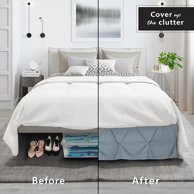 Nestl Stone Blue Bed Skirt Queen Size, Pinch Pleat Queen Bed Skirt, 14" Inch Drop Queen Bedskirt, Hotel Quality Stone Blue Bed Skirts, Microfiber Bedskirt for Queen Bed, Stone Blue Queen Bed Skirt