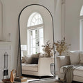 Large Arched Floor Mirror Full Length with Stand, 71''x32'' Black Standing Full Length Mirror for Bedroom Living Room Gym, Aluminum Alloy Frame