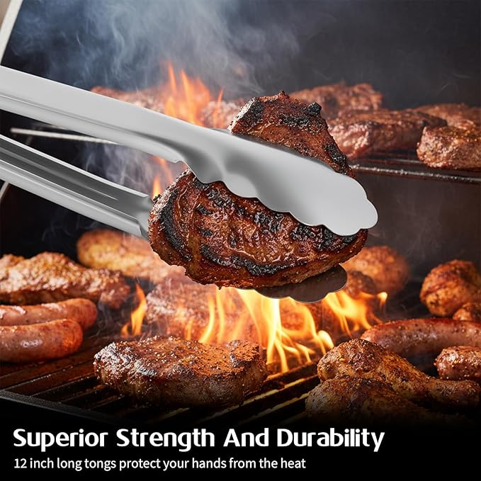 IANFAN 12 Pcs Stainless Steel Kitchen Tongs, 7/9/12 Inches