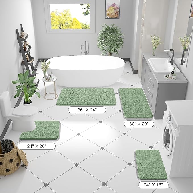 OLANLY Bathroom Rugs 59x35, Extra Soft Absorbent Chenille Bath Rugs, Rubber Backing Quick Dry, Machine Washable Bath Mats for Bathroom Floor, Tub and Shower, Home Decor Accessories, Sage Green