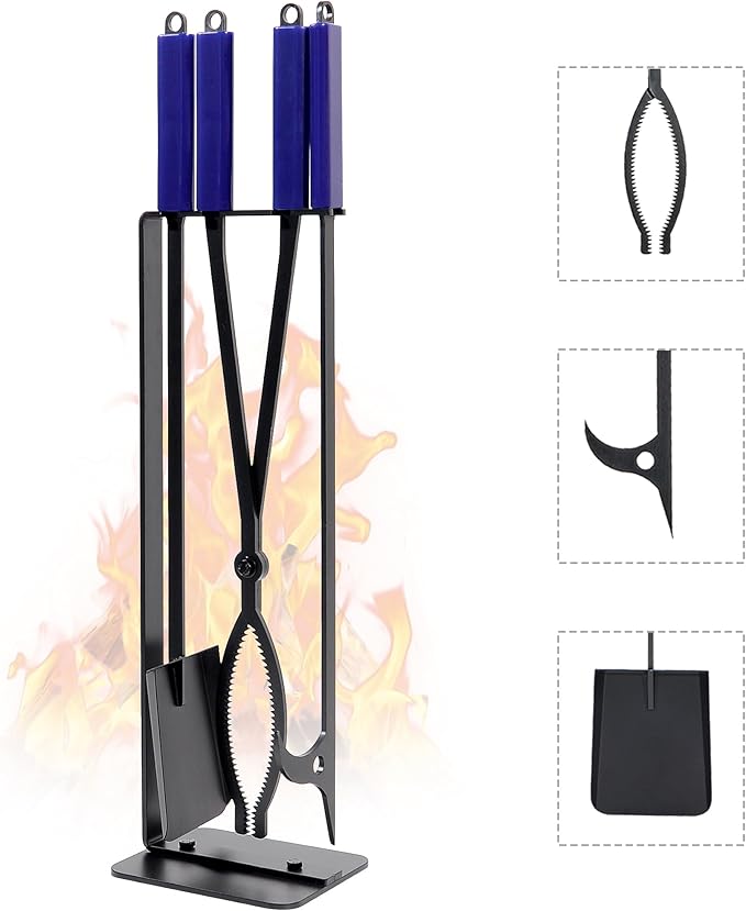 CKLT 28in Fireplace Tools Set with Metal Stand Wrought Iron