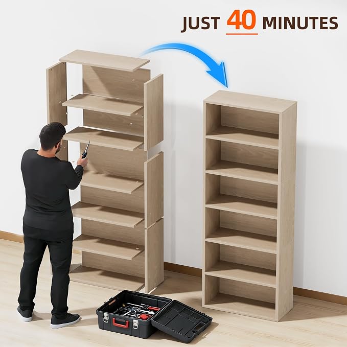 Furniwell 71" Tall Bookcase Bookshelves, 6 Tier Floor Standing Bookcases Open