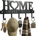 Entryway Key Holder Wall Mount with 5 Hooks, 13" Metal “Sweet Home” Key Rack Organizer for Wall, Decorative Key Hanger for Entryway, Hallway & Mudroom, Housewarming Gift, Black