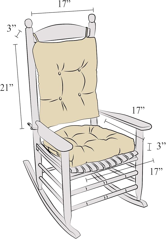 Klear Vu Omega Non-Slip Rocking Chair Cushion Set, Assembled in USA, Thick Padding & Tufted Design, Includes Seat Pad & Back Pillow with Ties, 17x17 Inches, 2-Piece Set, Solid Gold