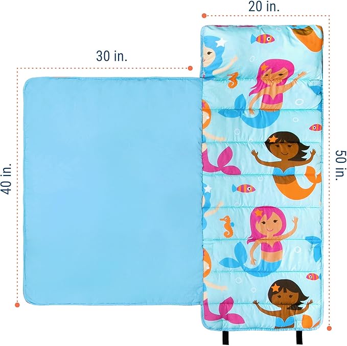 Wildkin Kids Microfiber Nap Mat – Soft Sleep Mat with Pillow, Ideal for School & Travel - Mermaid