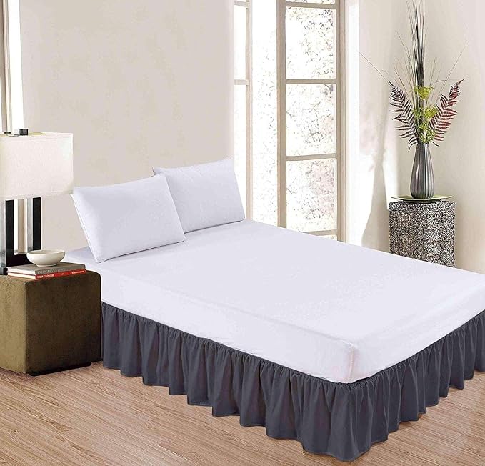 SlumberWell Twin Bed Skirt with Split Corners, Soft Microfiber, 14 Inch Drop, Dark Grey Solid, Elegant Ruffled Design