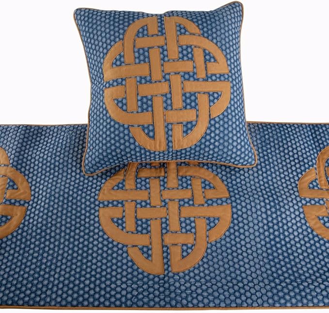 The HomeCentric Blue Bed Runner Without Pillow Cover, Twin Size 53"x18" Decorative Bed Runner, Blue Cotton Bed Scarf in Quilted, Beehive Denim with Applique - Denim Love