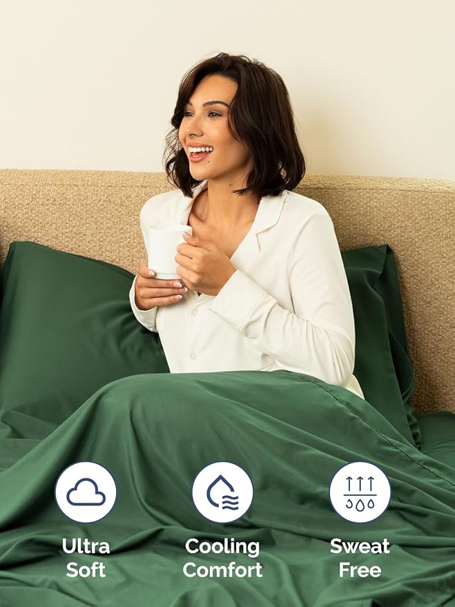 Extra Deep Twin Sheet Set - 4 Piece Breathable and Cooling Sheets - Hotel Luxury Bed Sheets Set - Easy Fit - Soft, Wrinkle Free and Comfy Sheets Set - Emerald Green Sheet Set with Extra Deep Pockets