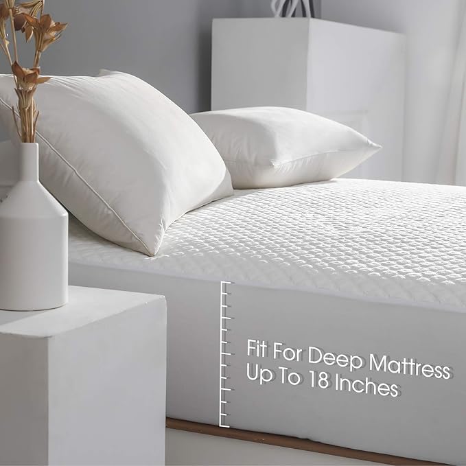 King Size Waterproof Mattress Protector Fitted Mattress Pad Cover with Deep Pocket Up to 18''