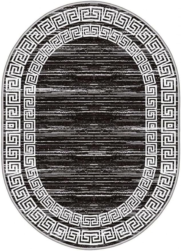 Minimalist Distressed Black Off White Greek Key Pattern Bordered Rug 12x15 for Liivng Room Bedroom Dining Room Soft Non Skid Washable Large Rugs Nursery Dorm Kitchen Rustic Classic Indoor Oval Carpet