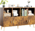 8-Cube Storage Organizer with Doors & 5 Solid Wood Legs, Mid-Century Modern
