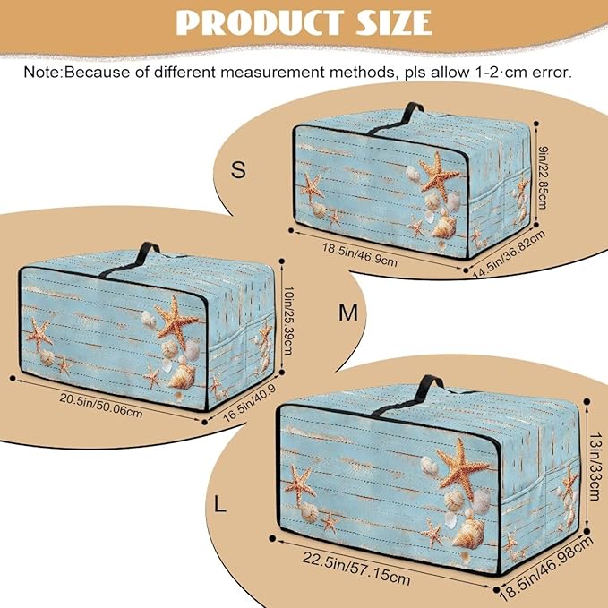 Dustproof Microwave Oven Cover Polyester-Linen Fabric Dust Cover for Microwave Oven Foldable Kitchen Machine Covers with Storage Pockets, Starfish Seashell Wood Grain Print, M