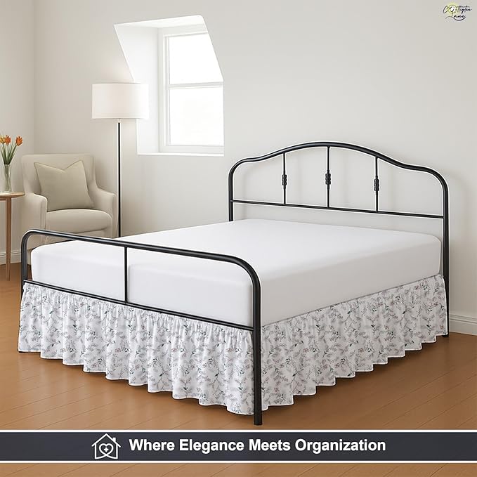 Cottington Lane Ruffled Bed Skirt King Size with Split Corner, Brushed Microfiber Hotel Quality Dust Ruffle, 15 Inch Drop Gathered Bedskirt, Soft, Stylish, Shrink & Fade Resistant, Coco Rose Leaf