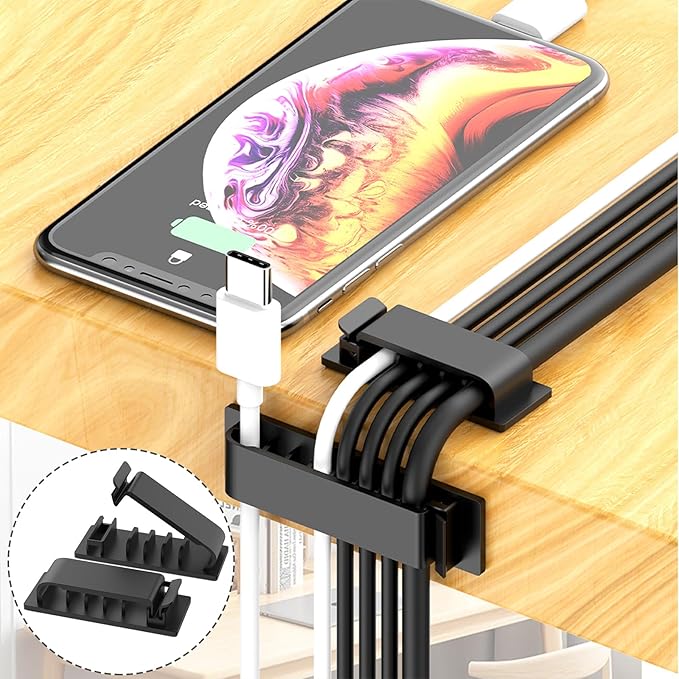 ELII 300PCS Cable Management Kit,4 Cable Sleeve 35 Cable Clips with 11Cord Holders,20 Roll Cable Organizer Straps and 200 Fastening Cable Ties,20 Cable Zip Tie Mounts for Computer TV Under Desk