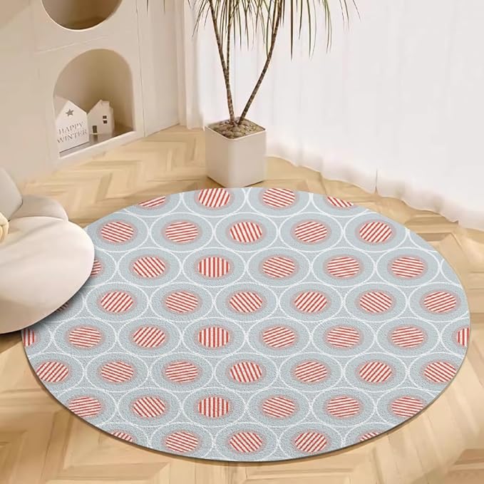 Circle Geometric Print Round Rug Vintage Blue Pink Area Rug Washable 5ft Circle Rugs for Living Room Bedroom Non Slip, Soft Indoor Floor Carpet for Kitchen Entryway Family Room
