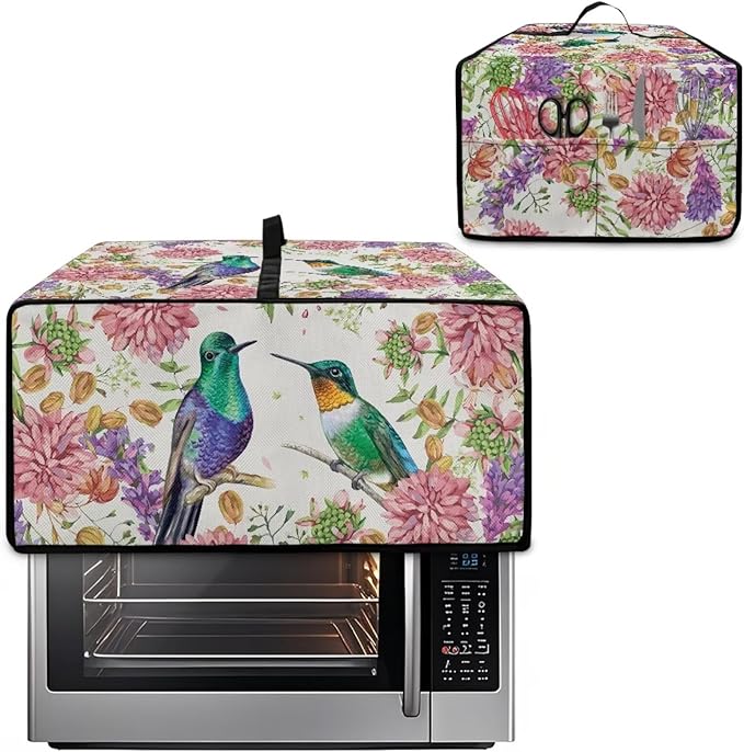 Toaster Oven Dust Cover for Countertop Convection Ovens, Dustproof Small Electrical Appliance Protector Kitchen Decor, M, 16.5 x 20.5 x 10 Inches, Hummingbird Pink Flower Creamy White