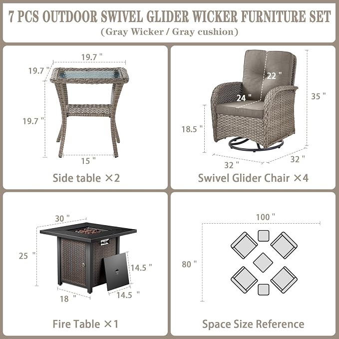 Belord 7 Piece Wicker Patio Furniture Set