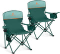 LET'S CAMP Camping Chair 2 Pack Folding Chair with 4-Can Cooler Bag Portable Lawn Chair with Cup Holder,Storage Pocket, Supports 250LBS, Collapsible Chair for Camp, Beach, Picnic (Green)