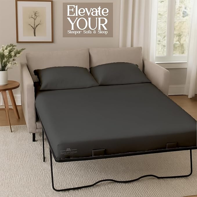 Sleeper Sofa 4 Piece Bed Sheet Set Premium Quality 100% Cotton 500 Thread Count, Smooth & Super Soft Sateen Weave, Extra Soft Bed Sheets, Wrinkle Free, 8 Inch Deep Pocket (Full, Dark Grey)