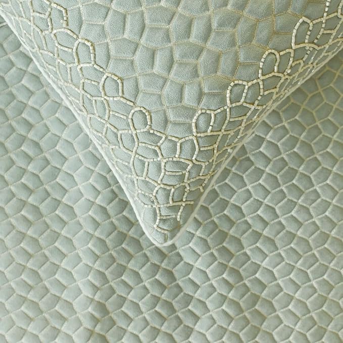 The HomeCentric King/Queen/Twin Blue Designer King 90"x18" Bed Runner with 2 Pillow Cover, Mosaic, Bead Embroidery, Handmade, Tassels Bed Scarf on Jacquard Fabric - Tessellation Blue