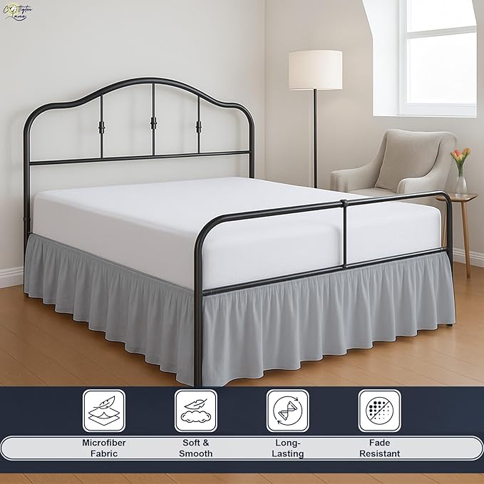 Cottington Lane Ruffled Bed Skirt Full Size with Split Corner, Brushed Microfiber Hotel Quality Silver Grey Dust Ruffle, 18 Inch Drop Gathered Bedskirt, Soft and Stylish, Shrinkage and Fade Resistant