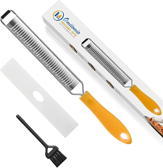 OIM Omiiomio Lemon Zester & Heavy Duty Cheese Grater & Vegetable Grater — Parmesan Cheese Lemon, Garlic, Nutmeg, Chocolate, Fruits, Vegetables, Ginger - Cheese Shredder & Stainless Steel Grater