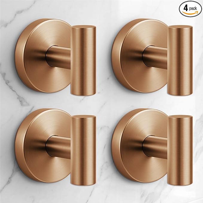 Heavy Duty Suction Cup Hooks for Glass Window,Tile,Mirror,Removable Shower Hooks for Inside Shower,Metal Towel Hooks for Bathroom,4 Pack(Bronze)