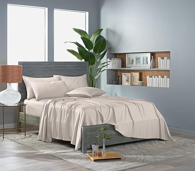 Pure Bamboo King Sheets, Genuine 100% Organic Viscose Derived from Bamboo Bed Sheet Set, Luxuriously Soft & Cooling, Double Stitching, 2 Year Quality Promise (King, Creme)