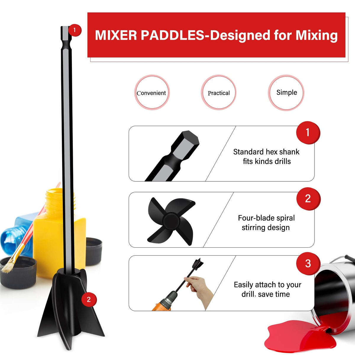4 Pcs Resin Mixer Paddles for Resin Drill, Epoxy Mixer Attachment for Drill, Paint Mixer/Paint Stirrer for Mixing Resin, Epoxy, Silicone Molds
