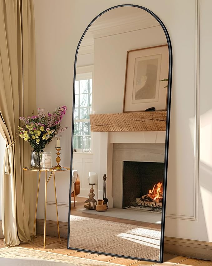 Full Length Mirror with Stand, 68"x26" Arched Full Body Mirror, Large Stand Up Mirrors, Aluminum Frame Floor Standing Mirrors, Freestanding Hanging Leaning Mounted for Bedroom Living Room Black