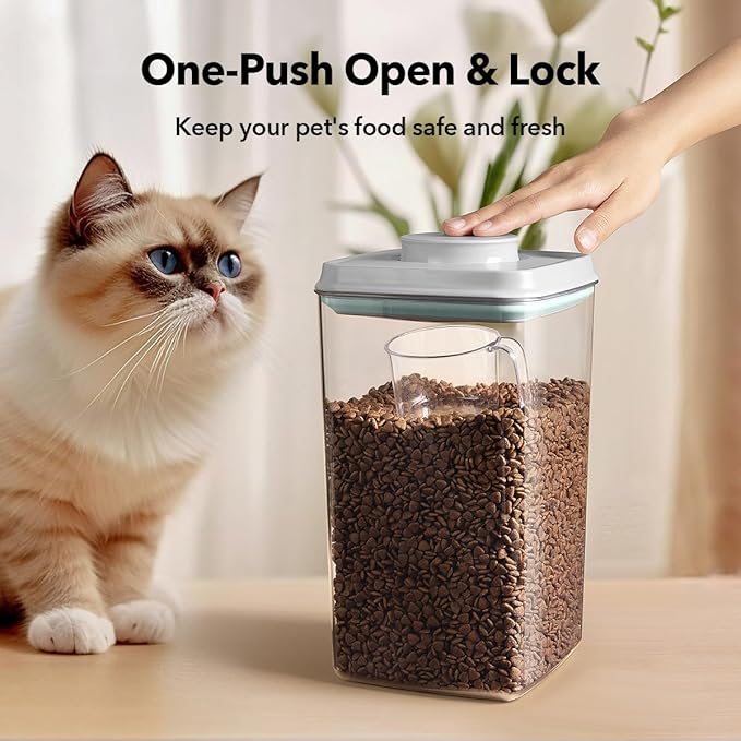 Dog Food Storage Container with 130ml Scoop – 4L/4.2qt Airtight Dog Food Container for Kibble & Treats, BPA-Free Cat Food Storage Container, Stackable Pop Lid Plastic Container with Lid (4.2Qt*4)