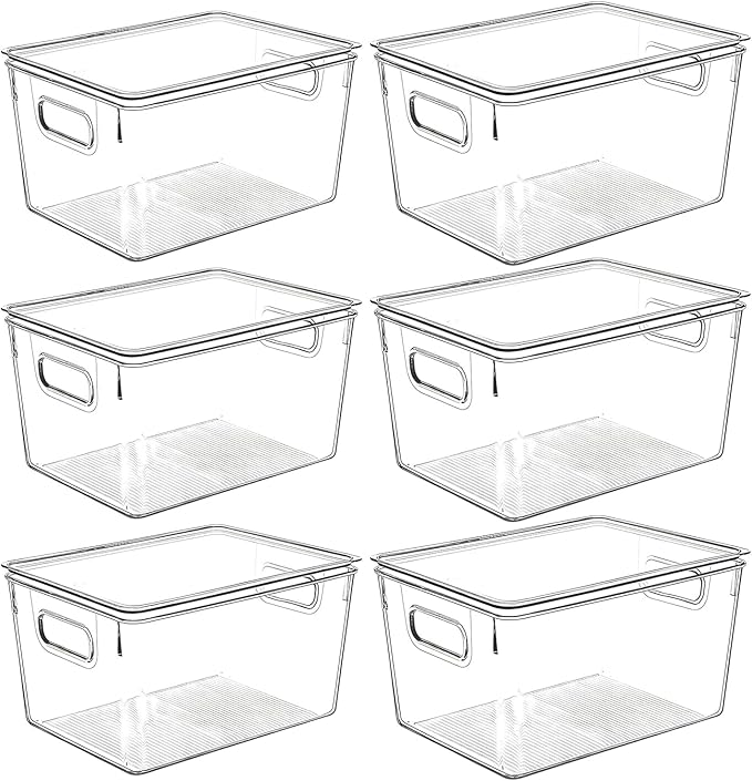 Clear Plastic Storage Bins with Lids, Perfect for Kitchen Organization or Pantry Organization and Storage, Stackable Fridge Organizer Bins, Storage Containers for Organizing, Cabinet Organizers