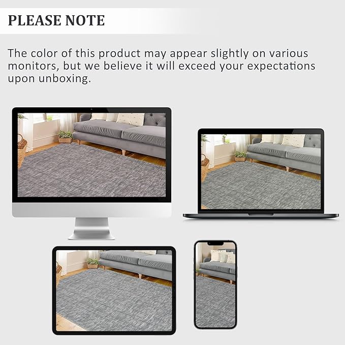 RUGSREAL Machine Washable Area Rug 9x12 Large Living Room Rug with Rubber Backing Modern Solid Color Dining Room Throw Carpet Contemporary Rug for Home Decor Office, 9' x 12' Grey