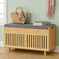 oakvivo Bamboo 35.4in Shoe Storage Bench with Lift Top Storage & Padded Seat Cushion, 2-Tier Shoe Rack Cabinet with 2 Doors for Entryway, Living Room, Bedroom, Mudroom, Natural