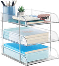 Desk Organizers and Storage, 3 Tier Clear Heightened Stackable Paper Tray Organizer for Document, Letter, A4 File Paper, Desk Accessories, Office Supplies (Clear, 3 Pack)