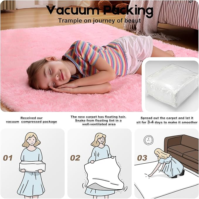 Pink Rugs for Living Room, Fluffy Large 6x9 Area Rugs for Bedroom, Soft Shag Fuzzy Non-Slip Carpet for Kids Boys and Girls Nursery Room Dorm Indoor Home Decor (Pink, 6ft x 9ft)