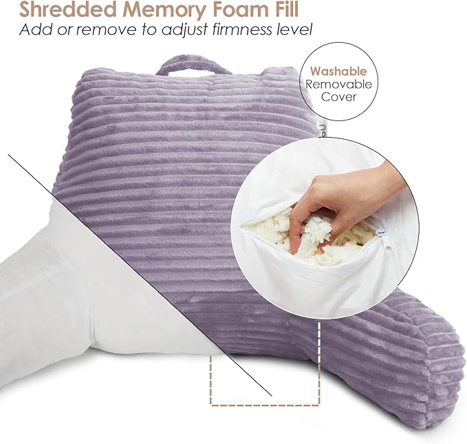 Hearth & Harbor Reading Pillow for Bed Adult – Back Pillow for Sitting in Bed, Standard Bed Pillows for Sitting Up, Foam Chair Pillow, Dusty Purple