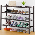 Smiry Long Bamboo Shoe Rack, 4 Tier Free Standing Wooden Shoe Organizer, Stackable Wood Shoe Storage Shelf for Closet, Entryway, 14 Vertical Slats, 2+2 Stack Heavy-Duty Legs, 33.7"x11"x26", Brown