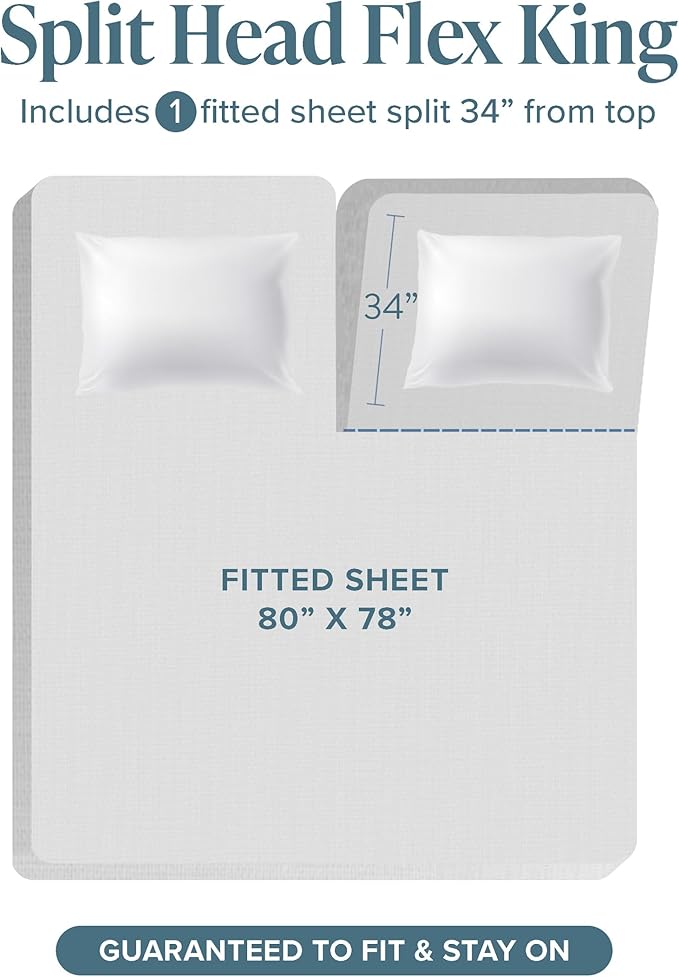 Bare Home Split Head Flex King Sheet Set - 1800 Ultra-Soft Microfiber Bed Sheets - Double Brushed - Deep Pockets - Easy Fit - 4 Piece Set - FlexTop King Bedding Sheets (Split Head Flex King, Black)