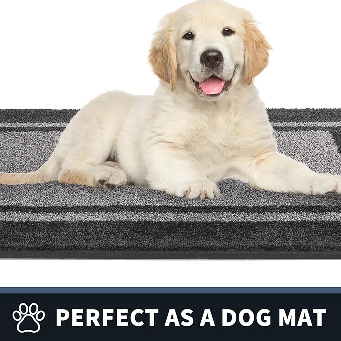 PURRUGS Dirt Trapping Door Mat 34" x 60", Non-Slip/Skid Machine Washable Entryway Rug, Shoes Scraper, Area Rug, Super Absorbent Welcome Mat for Muddy Wet Shoes and Paws, Light Grey & Dark Grey