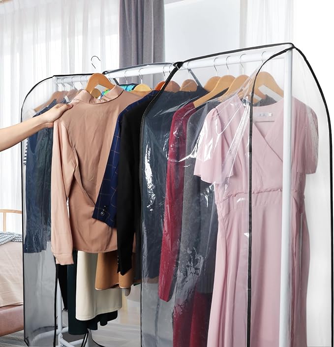 Zilink 50'' Clear Garment Rack Cover Dustproof Clothes Rack Cover Clear Garment Bags Waterproof Wardrobe Cover with 2 Durable Zippers for Garment Rack