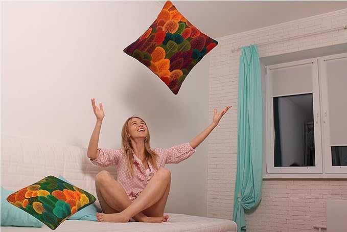 bassyil Fall Forest Throw Pillow Covers Decorative Linen Pillow Cases Set of 2 Square Cushion Cover for Couch Sofa Bedroom Patio 18x18 Inch