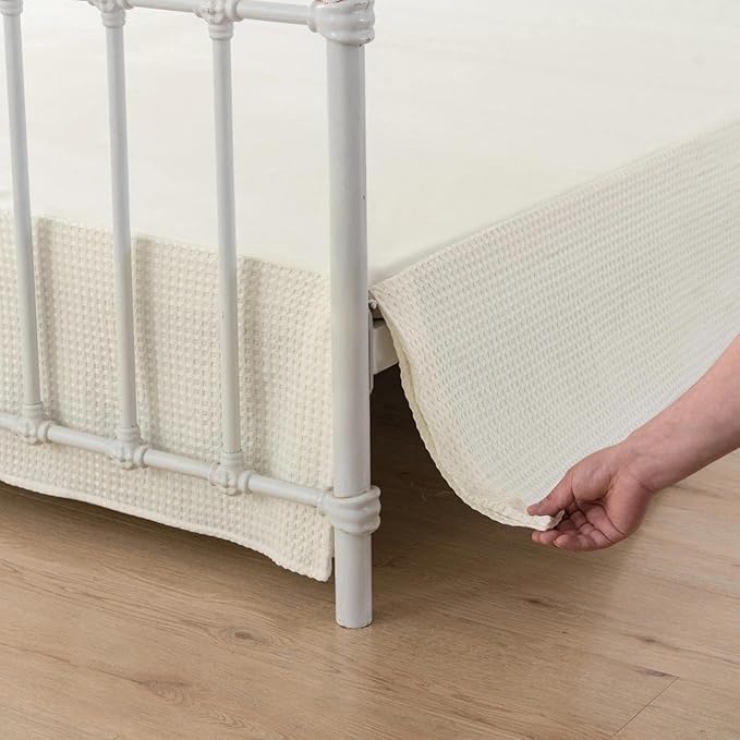 Full Bed Skirt - Bed Skirts 16 Inch Drop with Split Corners, Ivory Pleated Waffle Weave Bed Skirt, Tailored Dust Easy Fit, Machine Washable (16" Full)