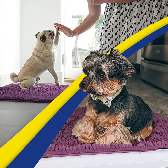 Muddy Mat® AS-SEEN-ON-TV Highly Absorbent Microfiber Door Mat and Pet Rug, Non Slip Thick Washable Area and Bath Mat Soft Chenille for Kitchen Bedroom Indoor and Outdoor - Dark Purple 24" x 72"