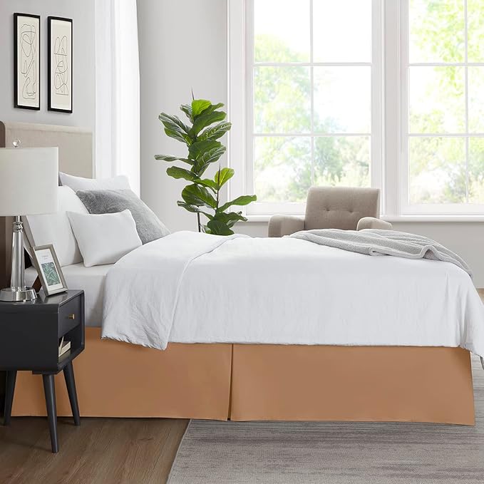 Nestl Light Brown Full Bed Skirt - Full Size Bed Skirt 14 Inch Drop - Brushed Microfiber Bed Skirts - Hotel Quality Pleated Bed Skirt - Shrinkage & Fade Resistant