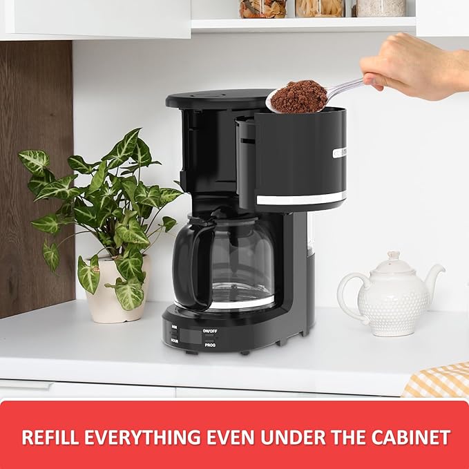 KITCHENTREND 12-Cup Programmable Coffee Maker with Permanent Filter, Removable Water Reservoir Coffee Machine, Drip Coffee Maker, Delay Brew, Timer & Keep Warm, Swing Open Brew Basket, Black