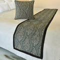 The HomeCentric King/Queen/Twin Grey Decorative Twin 53"x18" Bed Runner with Pillow Cover, Paisley & Beaded Bed Scarf on Jacquard Fabric - Paisley History