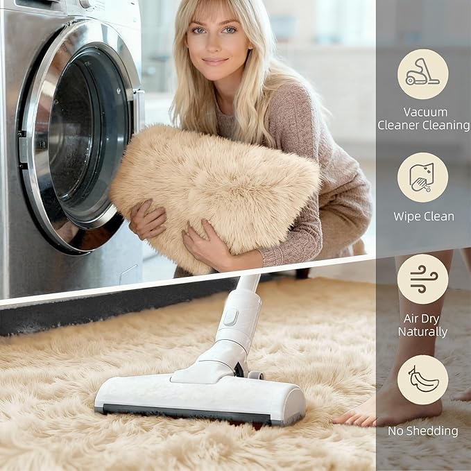 5x7 Solid Fluffy Camel Area Rug – Washable, Durable,Large Living Room Rug, Non-Slip High Pile Shag Rugs for Bedroom, Bedside, Dorms, Nursery Rooms, Kids Room, Soft Indoor Floor Carpet Decor