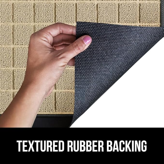 GORILLA GRIP 100% Waterproof All-Season WeatherMax Doormat US Designed Natural Rubber, Stain and Fade Resistant, Low Profile Indoor Outdoor Door Mats, Easy Clean Patio Mat, 17x29, Taupe Grid